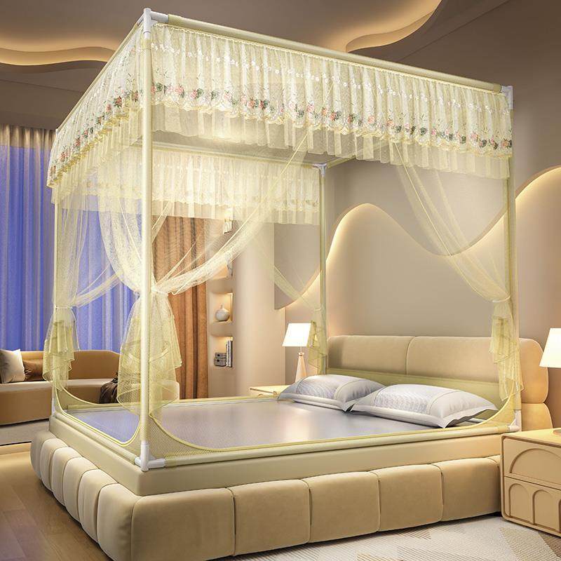 新款床笠蚊帐蒙古包支架全罩式儿童防摔家用卧室高级床幔公主全底