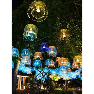 网红Led光纤水母灯彩色变色防水圣诞春节新年餐厅酒吧装饰吊灯