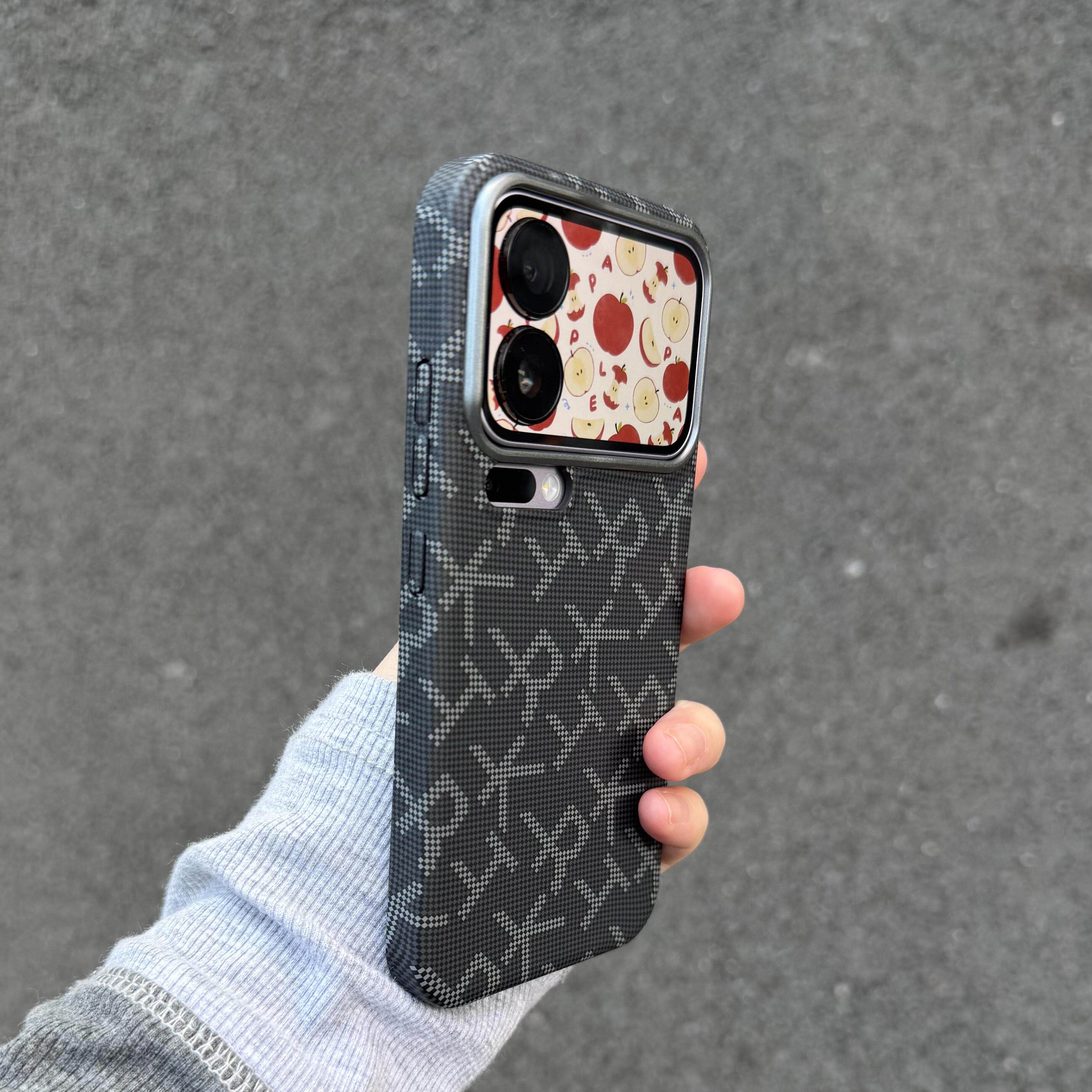 老钱风适用小米17Promax手机壳xiaomi15Pro字母R凯夫拉纹理碳纤维手感超薄金属镜框简约商务15Ultra全包黑色