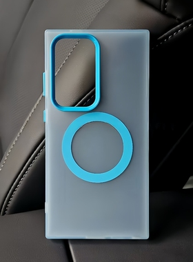 肤感磨砂透蓝色适用三星S24Ultra手机壳糖果色磁吸S23+全包大孔镜框s24plus软边防摔硬壳男女雾面黑白保护套