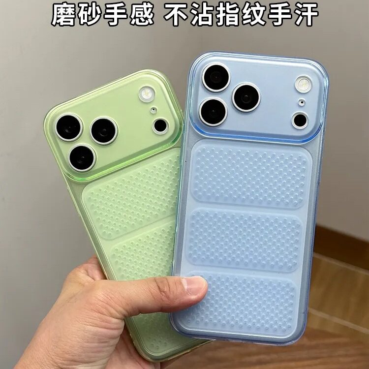 清新绿色透明散热大视窗适用苹果18promax手机壳iPhone17Pro超薄Air全包蜂窝孔16plus软防摔15镂空款13/12PM