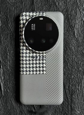 千鸟格格纹撞色适用小米15Ultra手机壳Xiaomi15/14pro商务轻薄款13火山口棋盘14ultra半包硬壳高级灰色男生套