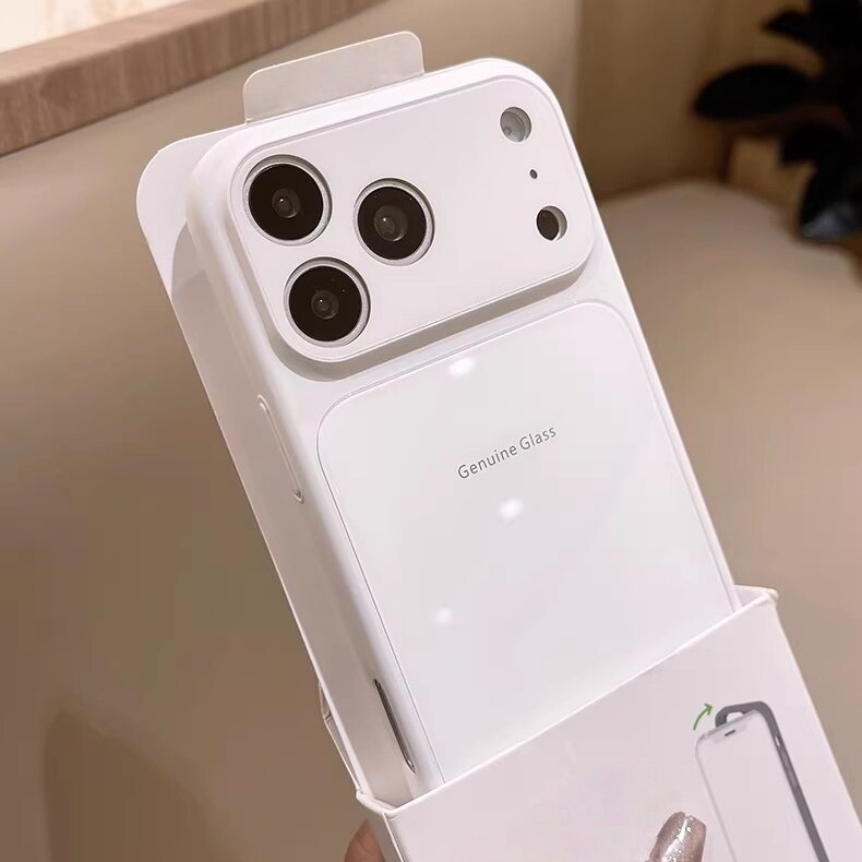 高级感白色马卡龙玻璃适用苹果17promax手机壳iPhone16PM秒变大视窗AIR精孔16Pro全包15/14plus简约13硬壳12