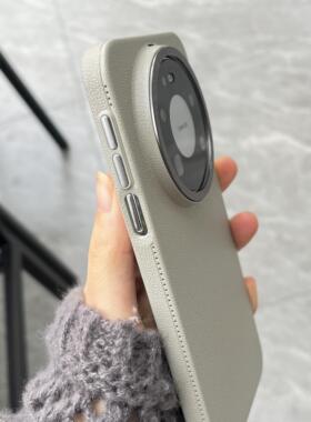 颗粒感钛灰色简约适用华为Mate80promax荔枝纹手机壳mate70/60pro+金属镜框pura80ultra独立按键p70硬壳男女