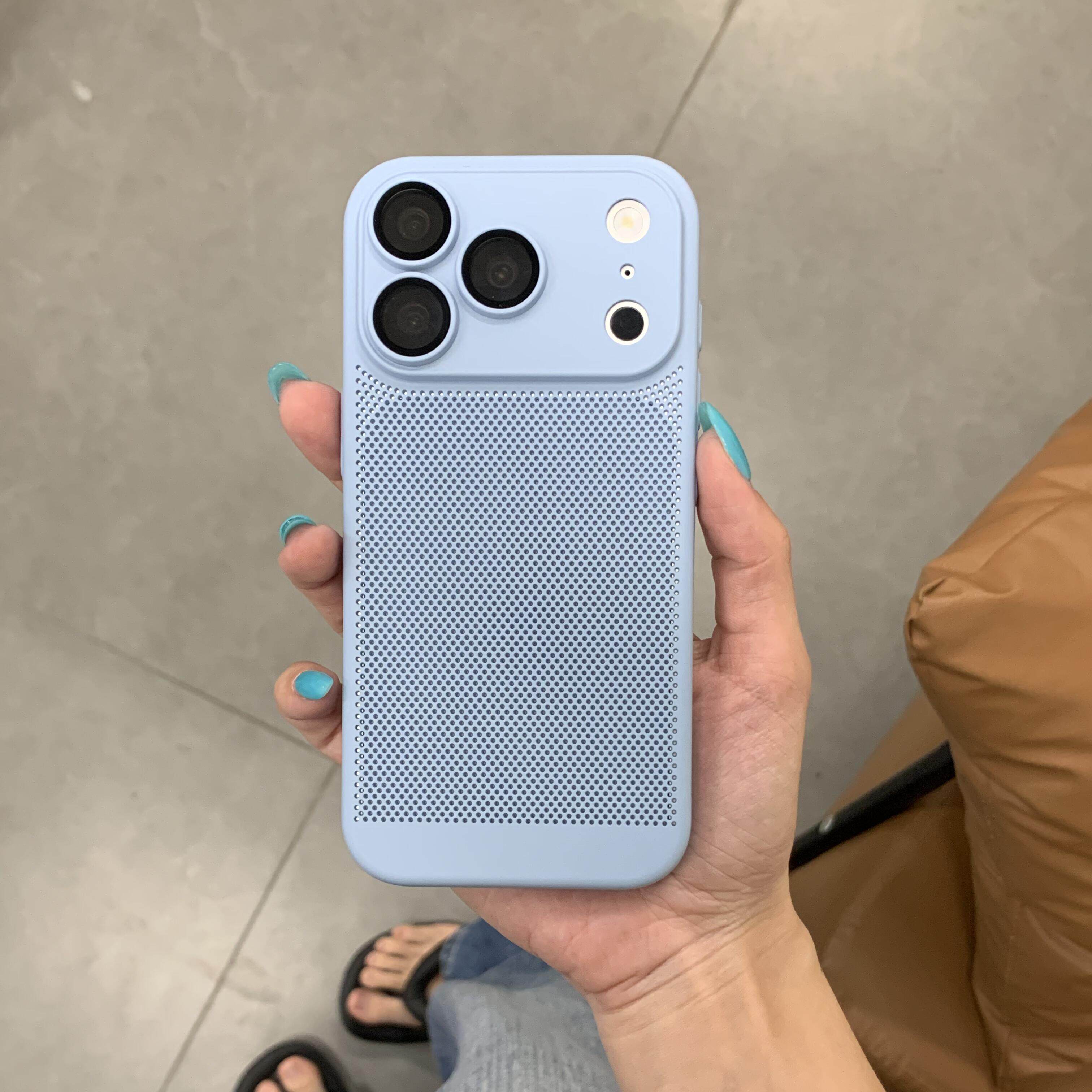 蜂窝散热远峰蓝色适用苹果17Promax手机壳iPhone16Pro肤感plus简约iphone15/14pm带镜头膜13全包12薄11镂空款