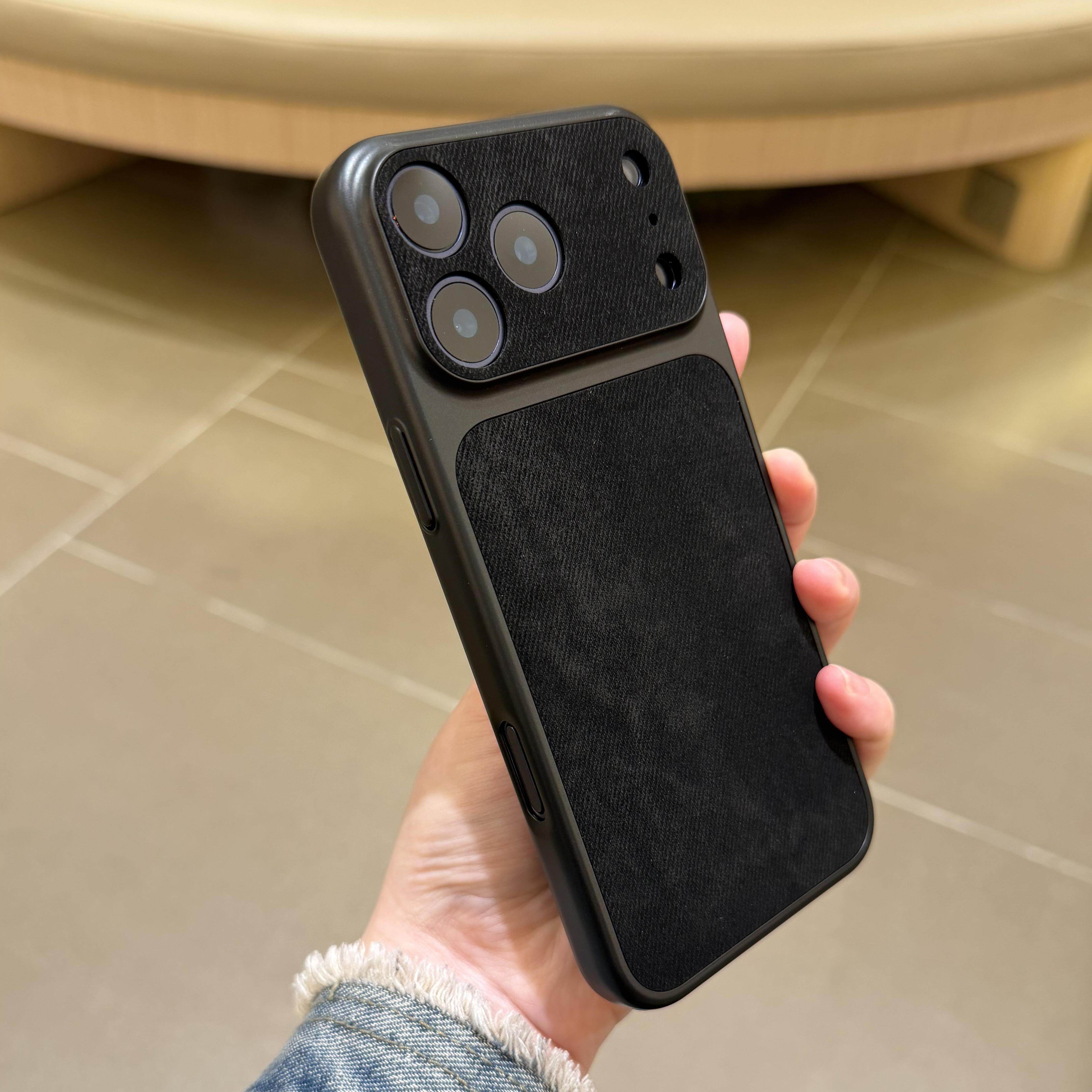 秒变17系列雅丹黑色牛仔纹适用苹果17promax手机壳精孔Air全包防指纹iPhone16Pro贴皮15/14PLUS防摔13男女款