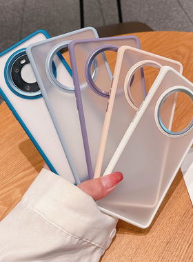 ins高级感适用华为Mate50手机壳P40Pro保护套60全包防摔金属镜头mate40E磨砂雾面亚克力硬壳白色边简约大孔位