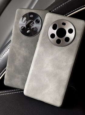 小众适用华为Mate50手机壳P60Pro翻毛皮P50E麋皮防摔40/30高档浅灰色ins冷淡风金属镜头植绒新款轻奢文艺男女