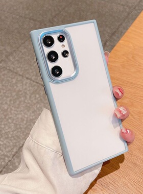 高级感适用三星S23手机壳s22Ultra保护套全包防摔金属镜头S21+磨砂雾面Note20+亚克力硬壳白色plus简约大孔女