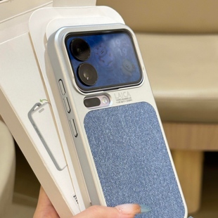 复古牛仔蓝色贴皮适用小米17Promax手机壳毛麻磁吸15Ultra哑光电镀15spro半包14pro防指纹14u散热硬壳男女款