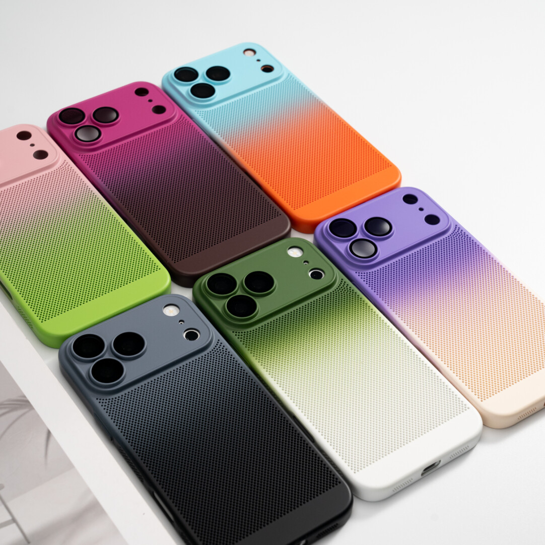 灰蓝渐变黑色超薄适用苹果17promax手机壳air镂空iPhone16Pro网孔散热15plus全包镜头膜14高颜值晕染13新款12