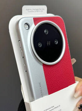 高档相机款荔枝纹红色拼接适用OPPOFindX8Pro手机壳findx8s+素皮ultra大孔vivox200promini全包电镀边PC硬壳