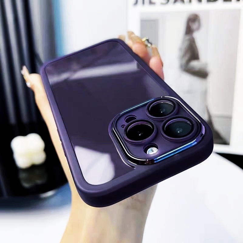 透明ins风暗紫色适用OPPOReno10pro+手机壳reno9/8全包7男女款6磨砂边5防摔4se带镜头膜3创意K11软R15简约R17