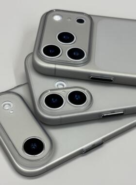 超薄裸机感金属按键磨砂适用苹果17promax手机壳iPhone16PM情侣款air全包15透灰色14plus软tpu保护套13透明12