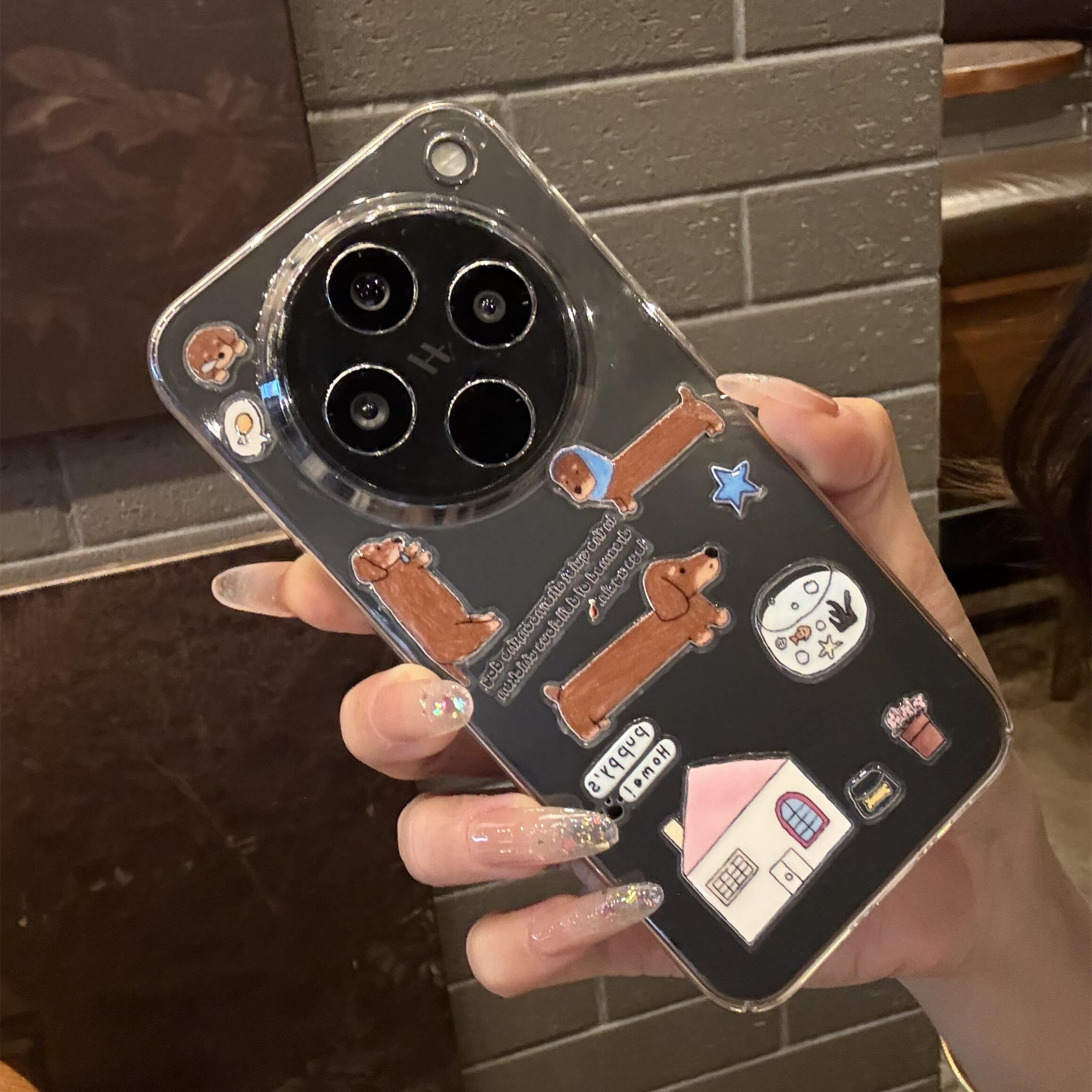 创意diy腊肠狗贴纸适用OPPOFindX8Pro手机壳FindX7Ultra透明X8S+不发黄硬壳X6保护套X5全包镜头x3裸机感情侣