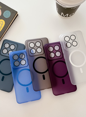 全包自带镜头膜适用小米14Pro手机壳Xiaomi15简约14ultra透黑色冰雾肤感磁吸充电保护套磨砂时尚磁铁PC男女款