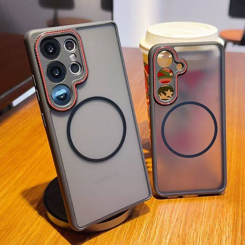 新款莱卡肤感红色镜头圈适用三星S25Ultra手机壳s25+细圈磁吸s25plus全包防摔男女款磨砂黑耐黄半透明保护套