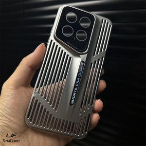 奢华金属漆钛银色适用小米14Pro手机壳刀锋镜头Xiaomi14自带护镜红米K70全包竖条镂空散热PC套炫酷黑潮流男生