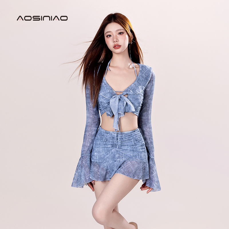 泳衣女2024新款分体泳衣保守带罩衫比基尼纯欲海边度假防晒泡温泉