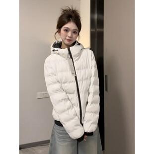 美式复古连帽短款轻薄排骨棉服女款冬季防寒保暖棉衣棉袄小众外套