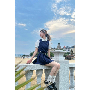可爱显瘦拼接裙子蝴蝶结设计波点连衣裙女高级感学院风设计感短裙