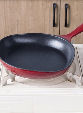 小幸福20cm柳宗理红色内缎黑铸铁珐琅单柄煎锅
