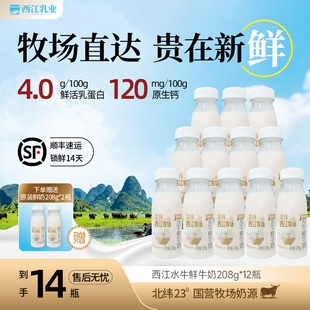 「顺丰低温冷藏」西江乳业水牛鲜奶208g日期新鲜 含赠品共14瓶