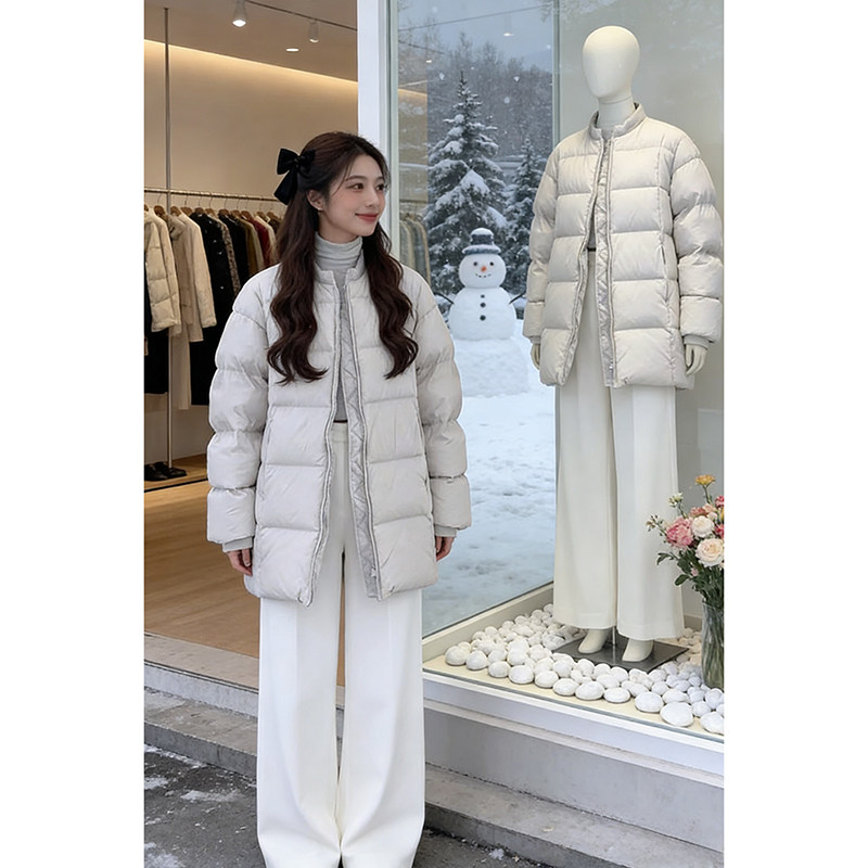小众chic高级感中长款纯色棉衣女冬季2025新款小个子休闲加厚棉服