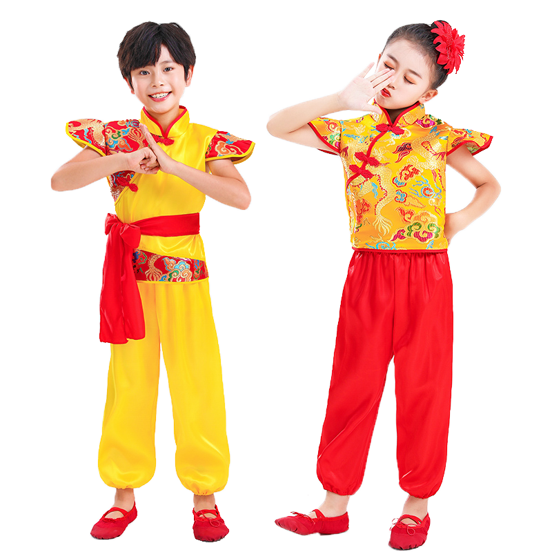 儿童开门红表演服中国风打鼓演出