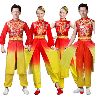 新款打鼓服男女古典舞演出服中国风民族舞蹈扇子舞飘逸开场舞服装