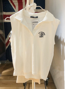 Brandy BM新款美式St.George龙刺绣Polo领短款无袖t恤bm纯棉背心