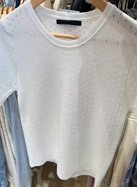 Brandy bm新款白色圆领镂空套头针织衫上衣bm百搭短袖T恤女Hailie