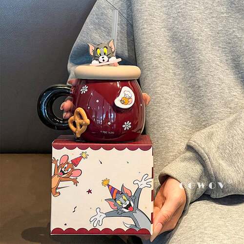 新款猫和老鼠卡通马克杯礼盒装高颜值陶瓷咖啡马克杯可爱生日礼物