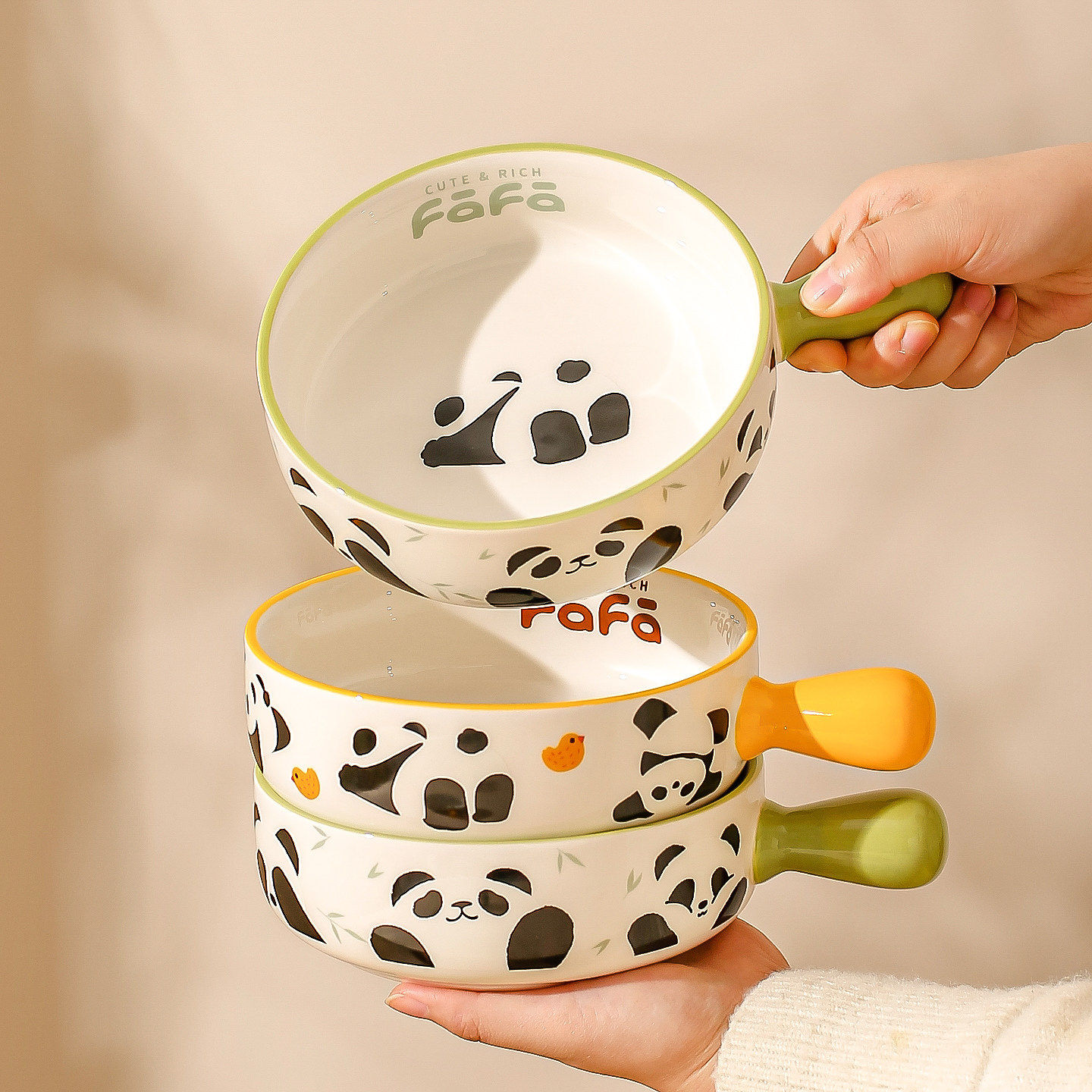 熊猫手柄碗家用陶瓷烤碗烤箱专用泡面碗燕麦水果沙拉酸奶碗