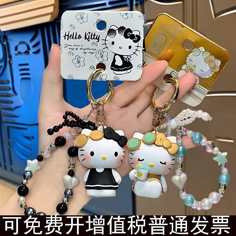 正版凯蒂猫悠闲假期钥匙扣书包汽车挂件HelloKitty金色黑色礼物女