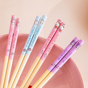 三丽鸥联名筷子家用竹筷子单人创意情侣竹筷一人一筷卡通儿童筷子