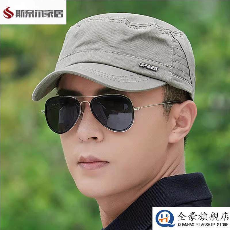 帽子男秋冬季纯棉遮阳平顶帽防晒爸爸短檐布帽休闲百搭太阳鸭舌帽