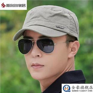 帽子男秋冬季 纯棉遮阳平顶帽防晒爸爸短檐布帽休闲百搭太阳鸭舌帽