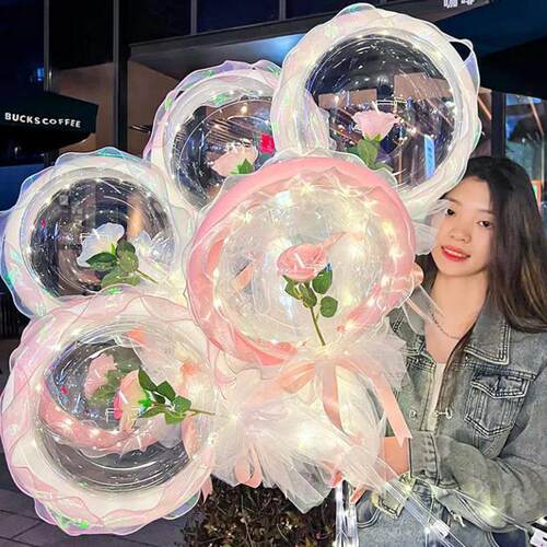 网红玫瑰花波波球发光520情人节带灯告白材料包花束气球摆摊