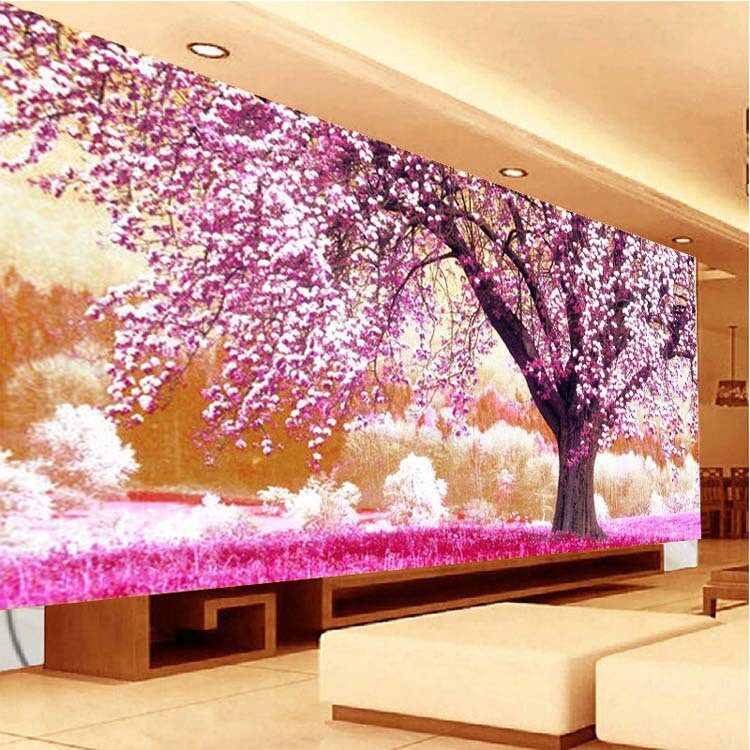 一件印花十字绣客厅树林风景画花开富贵树初恋的地方钻石