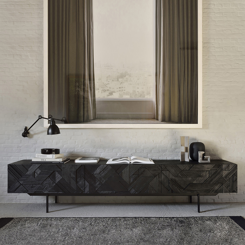 艺术符号北欧表情电视柜柚木雕花玄关侘寂风客厅中古实木高端家具