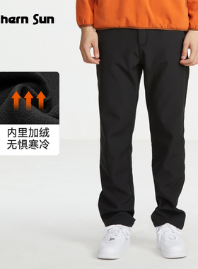 诺思山户外男士秋冬加绒厚软壳裤抓绒保暖弹力登山长裤7727/9785