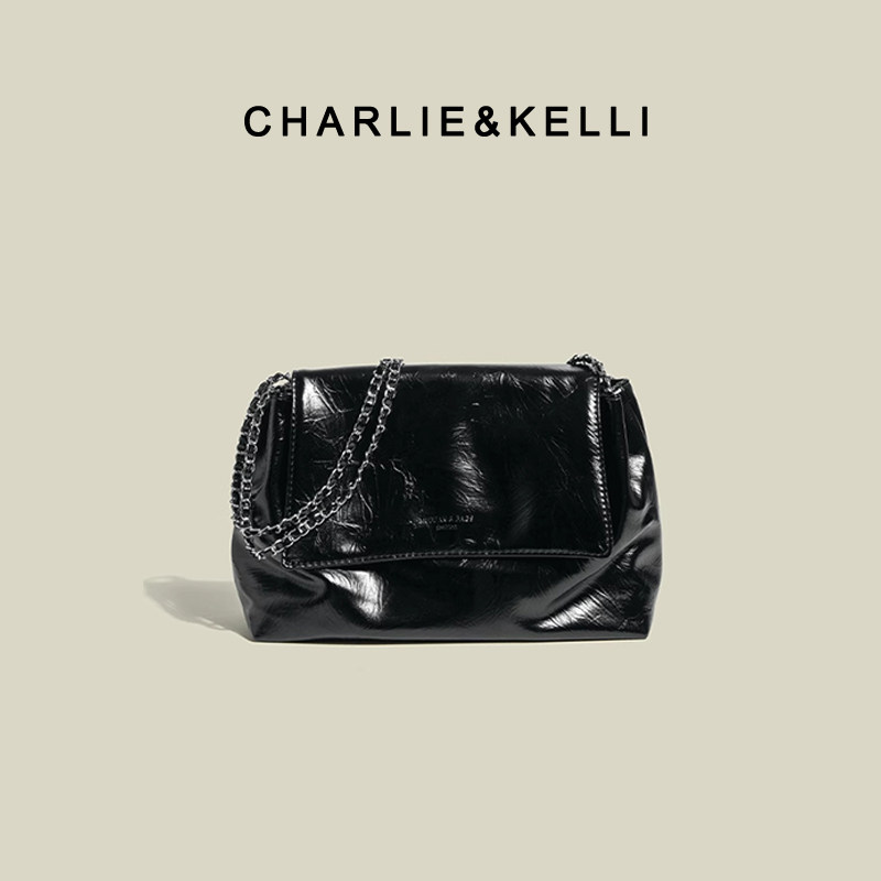 Сумки CHARLIE&KELLI с черной текстурой, новинка 2025 года, модная сумка на цепочке через плечо, универсальная сумка-мессенджер ins Изображение 1