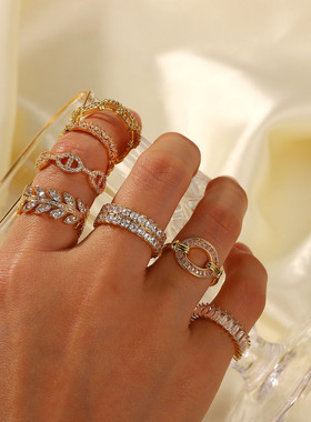 万兴黄铜锆石戒指欧美INS风时尚开口可调节跨境新款复古型指环