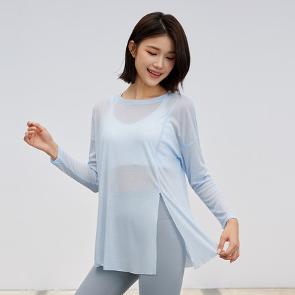 运动上衣女宽松显瘦透气健身服长袖T恤瑜伽服跑步普拉提修身罩衫