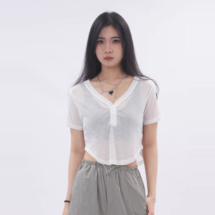夏 瑜伽服女新款 专业运动上衣短袖 时尚 高颜值轻薄透气宽松显瘦罩衫