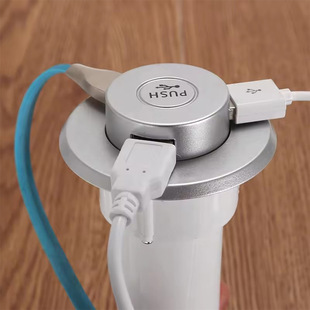 弹出式办公桌面3USB插座 按压升降usb手机数据线圆形插座充电插头