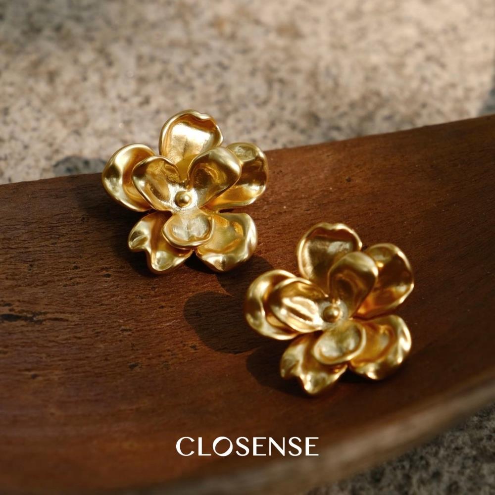 CLOSENSE『双生』原创法式复古花朵耳饰 素金文艺氛围感春夏耳夹
