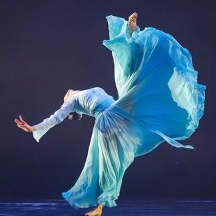 古典舞《秋思逐云》女子独舞仙气飘逸大摆裙蓝色雪纺专业定制舞服
