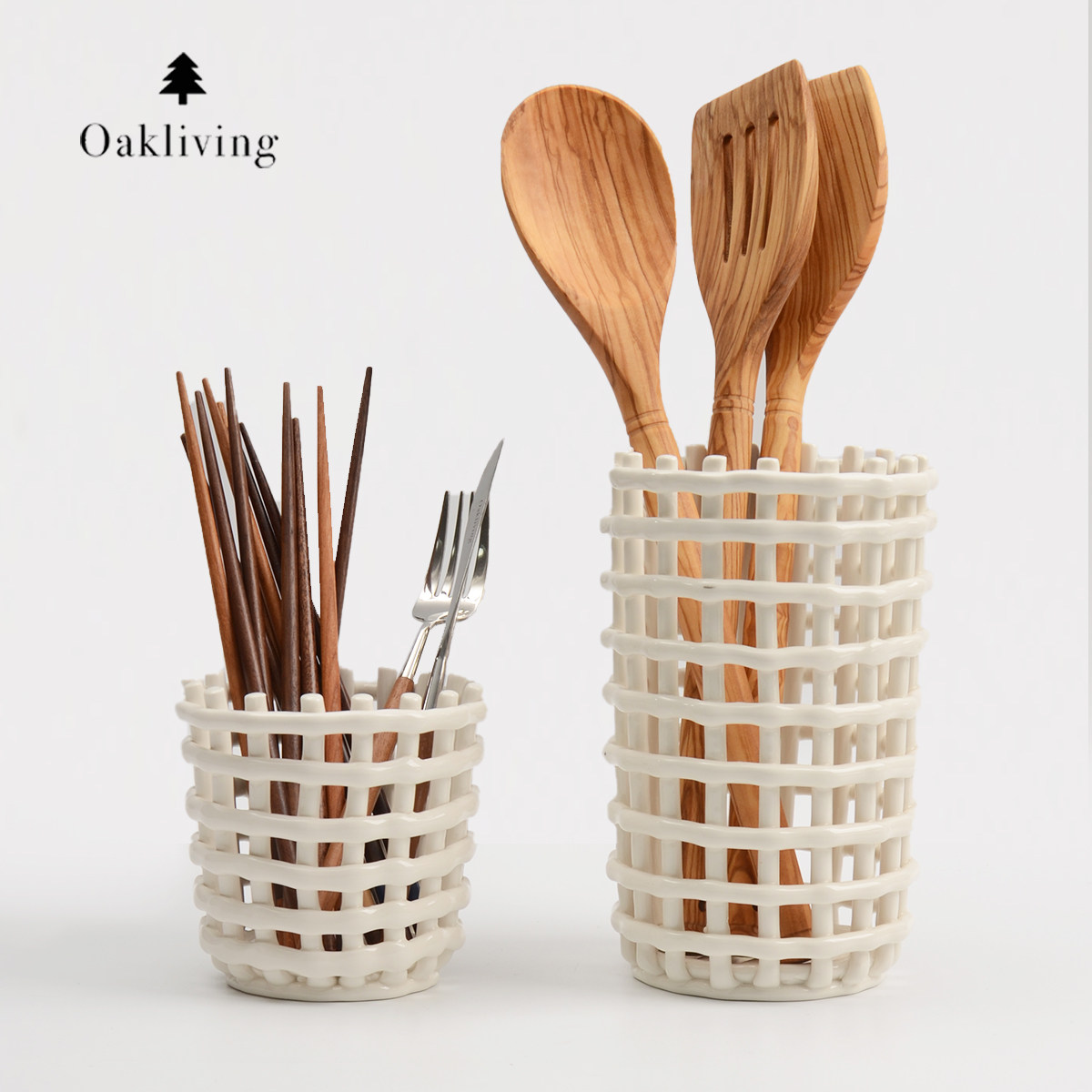oakliving北欧风陶瓷筷子筒沥水篮锅铲收纳层架厨房高端厨具置物